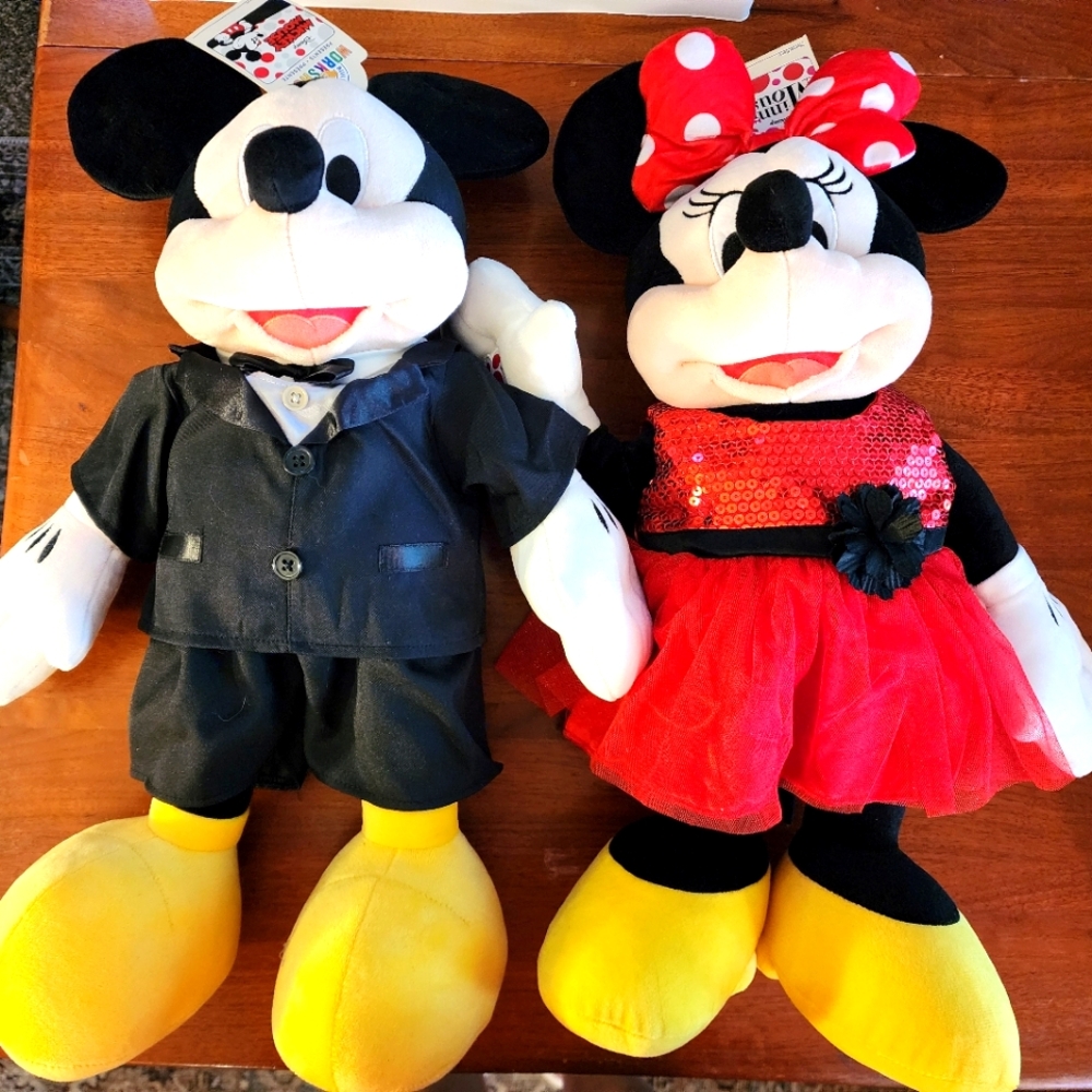 NWT DISNEY Mickey & Minnie Mouse Build-a-Bear 18" Set Christmas Holiday Dress